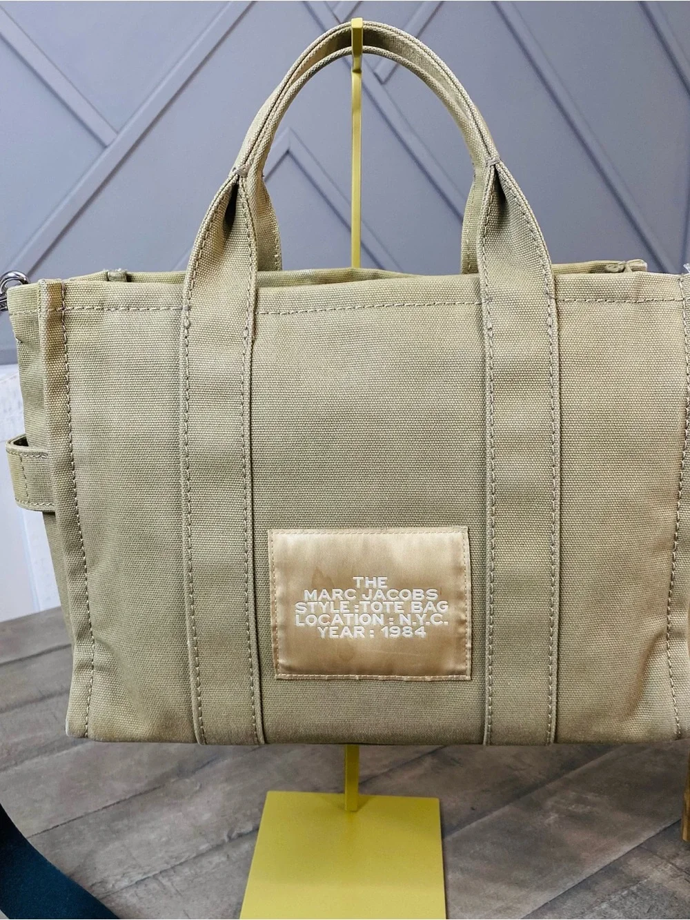 Authentic Marc Jacobs The Canvas Tote Bag Slate Green Khaki Crossbody Medium